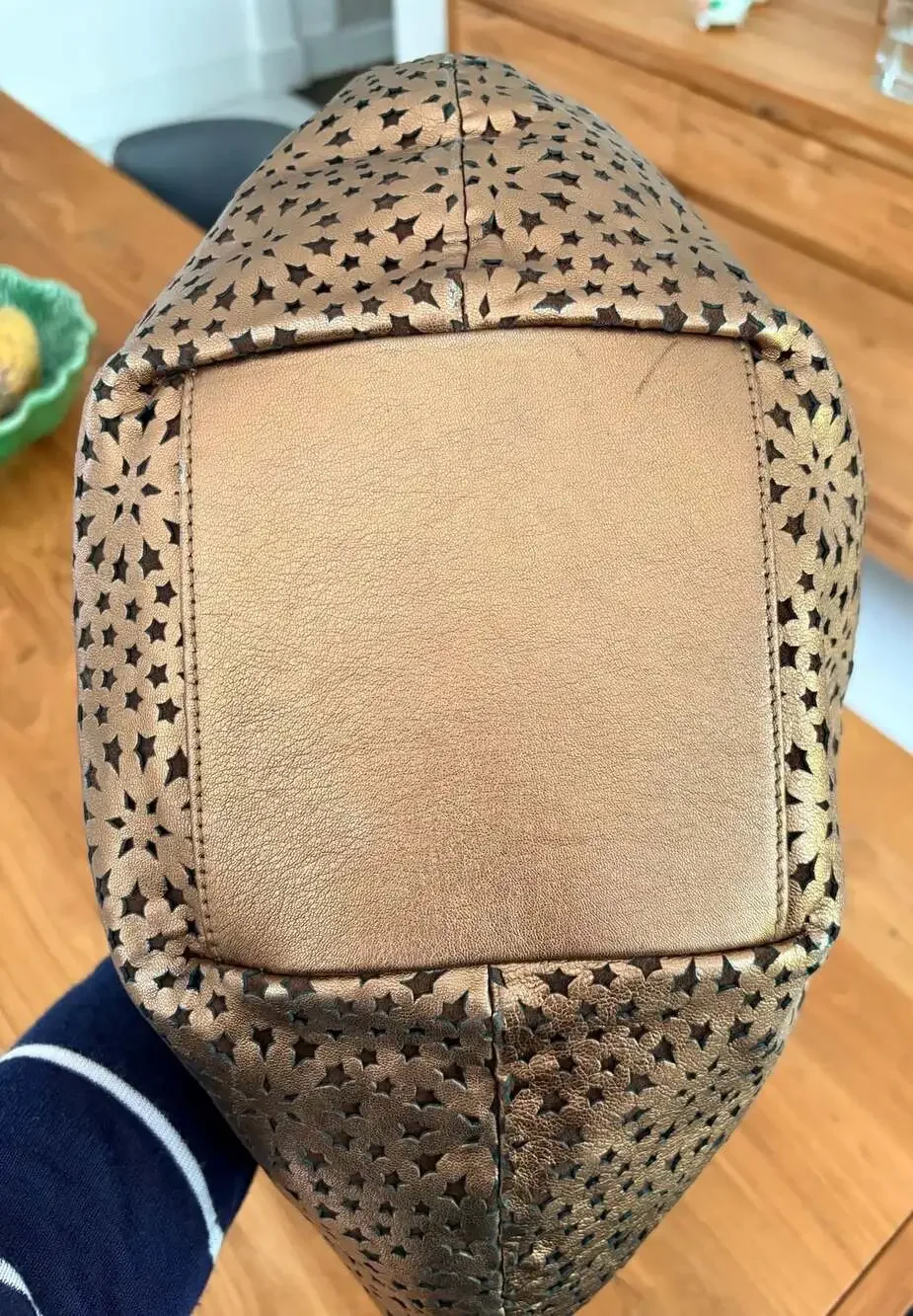 Jimmy Choo Metallic Bronze Star Perforated Leather Tote Shoulder Bag